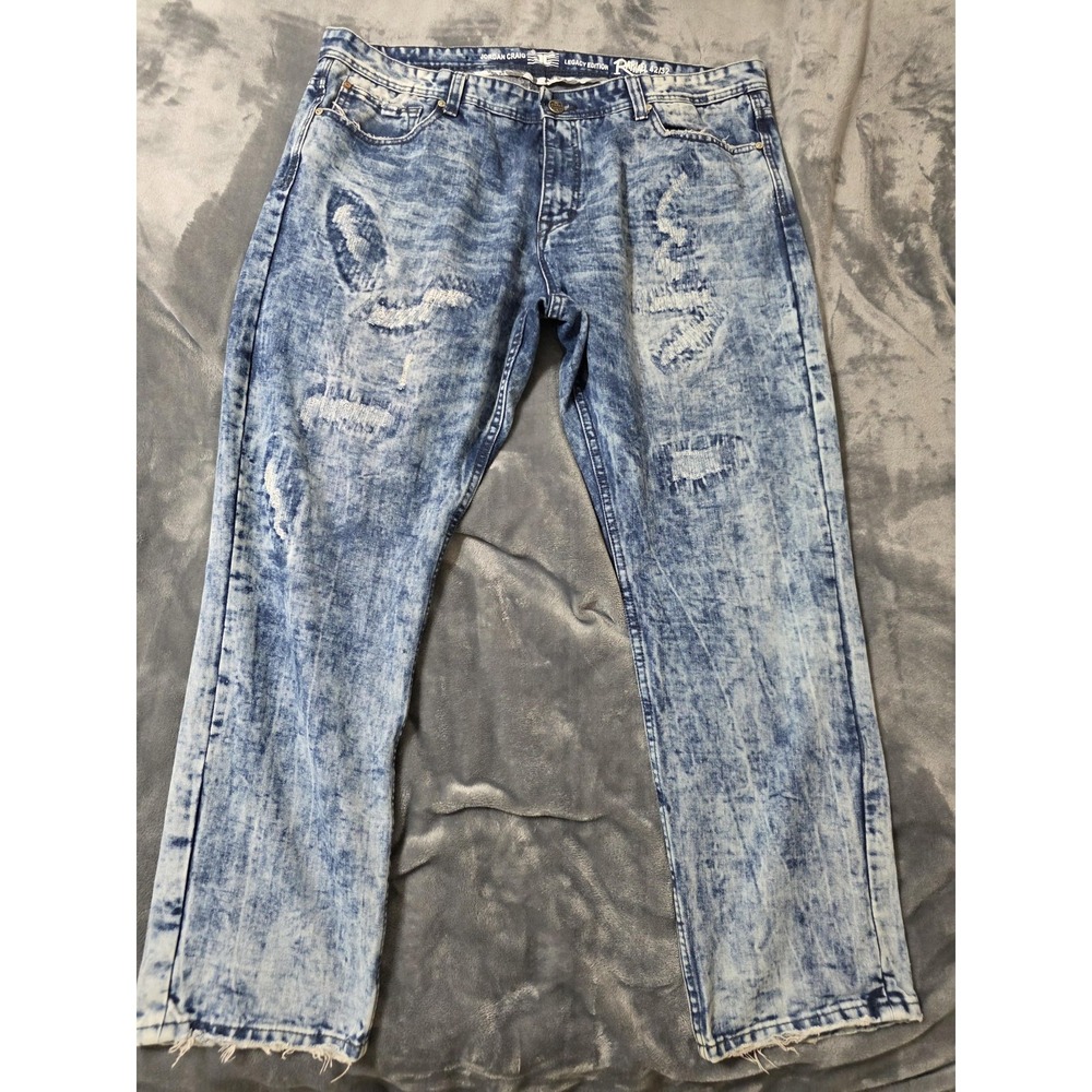 Jordan Craig Raphael Jeans Mens 42x32 Blue Acid Wash Relaxed Straight Distressed